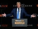 U.S. President elect Donald Trump gestures at the Bitcoin 2024 event in Nashville, Tennessee, U.S. (File image)