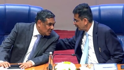 Chief Justice-designate Justice Sanjiv Khanna and outgoing Chief Justice of India (CJI) DY Chandrachud in conversation during the latter's farewell ceremony, in New Delhi on Friday. (Supreme Court of India/YouTube) Chief Justice-designate Justice Sanjiv Khanna and outgoing Chief Justice of India (CJI) DY Chandrachud in conversation during the latter's farewell ceremony, in New Delhi on Friday. (Supreme Court of India/YouTube)