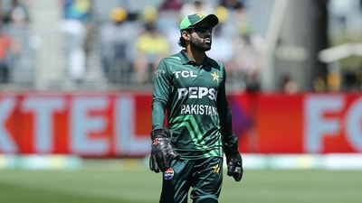 Pakistan's Mohammad Rizwan reacts during the third one-day international (ODI) cricket match between Australia and Pakistan. (Photo by David Woodley / AFP) (AFP) Pakistan's Mohammad Rizwan reacts during the third one-day international (ODI) cricket match between Australia and Pakistan. (Photo by David Woodley / AFP) (AFP)
