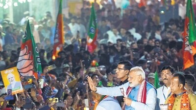 Prime Minister Narendra Modi with Union minister Sanjay Seth during a rally in Ranchi, Jharkhand, on Sunday. (PTI) Prime Minister Narendra Modi with Union minister Sanjay Seth during a rally in Ranchi, Jharkhand, on Sunday. (PTI)