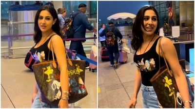 Sara Ali Khan gets clicked at the Mumbai airport. Sara Ali Khan gets clicked at the Mumbai airport.