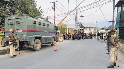 Security personnel keep vigil after two VDGs were killed by terrorists on Thursday, in Kishtwar. (PTI) Security personnel keep vigil after two VDGs were killed by terrorists on Thursday, in Kishtwar. (PTI)