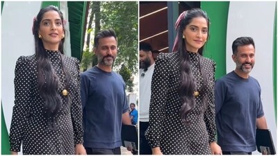 Sonam Kapoor and Anand Ahuja were clicked on an outing in Mumbai. Sonam Kapoor and Anand Ahuja were clicked on an outing in Mumbai.