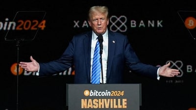 Republican presidential nominee and former U.S. President Donald Trump gestures at the Bitcoin 2024 event in Nashville, Tennessee, U.S. (File image) (REUTERS)