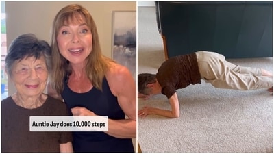 At 90, this woman has an inspiring fitness routine that involves planks, squats and more. At 90, this woman has an inspiring fitness routine that involves planks, squats and more.