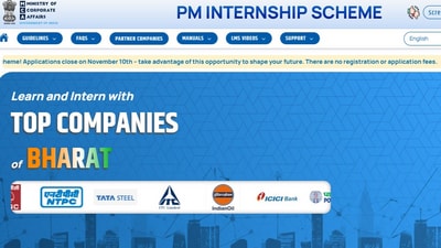 PM Internship Scheme 2024 registration ends today, November 10 (Official website screenshot) PM Internship Scheme 2024 registration ends today, November 10 (Official website screenshot)