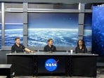 In this image from video provided by NASA, astronauts Matthew Dominick, Michael Barratt and Jeanette Epps participate in a news conference at the agency’s Johnson Space Center in Houston on Friday, Nov. 8, 2024. 