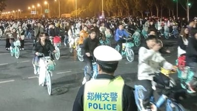 Thousands of students participate in a bike ride to Kaifeng, in search of soup dumplings, causing a highway to be clogged in Zhengzhou (Reuters) (via REUTERS)