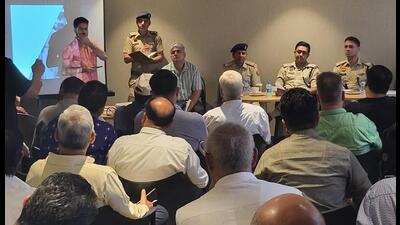 DCP Karan Goel and other senior police officers at the meeting with Gurugram residents on Sunday. (HT Photo)