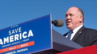 (FILES) Tom Homan, former Acting Director of US Immigration and and Customs Enforcement speaks to supporters of former US President Donald Trump during a rally at the Banks County Dragway on March 26, 2022 in Commerce, Georgia. President-elect Donald Trump said late on November 10, 2024 (AFP) (FILES) Tom Homan, former Acting Director of US Immigration and and Customs Enforcement speaks to supporters of former US President Donald Trump during a rally at the Banks County Dragway on March 26, 2022 in Commerce, Georgia. President-elect Donald Trump said late on November 10, 2024 (AFP)