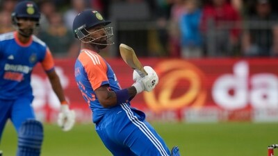 India's Hardik Pandya, right, watches the ball after playing a shot during the second T20I against South Africa. (AP) India's Hardik Pandya, right, watches the ball after playing a shot during the second T20I against South Africa. (AP)