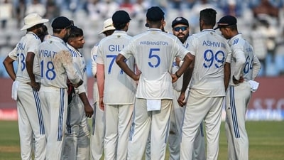 India's captain Rohit Sharma speaks to his teammates during the third Test against New Zealand at Wankhede Stadium in Mumbai. (AFP) (HT_PRINT) India's captain Rohit Sharma speaks to his teammates during the third Test against New Zealand at Wankhede Stadium in Mumbai. (AFP) (HT_PRINT)