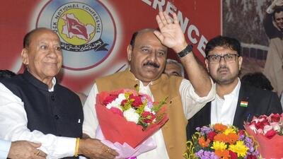 J&K deputy CM Surinder Choudhary at the National Conference office in Jammu. (PTI) J&K deputy CM Surinder Choudhary at the National Conference office in Jammu. (PTI)