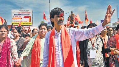 Maratha activist Manoj Jarange-Patil during the Marataha agitation rally in Jalna district of Maharashtra, in January. Maratha activist Manoj Jarange-Patil during the Marataha agitation rally in Jalna district of Maharashtra, in January.