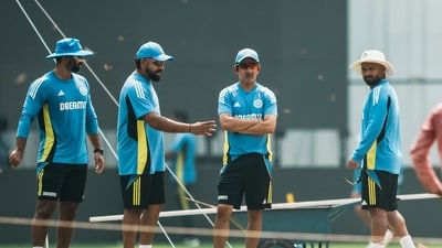 India's captain Rohit Sharma, head coach Gautam Gambhir, assistant coach Abhishek Nayar and Rishabh Pant during a practice session. (PTI) India's captain Rohit Sharma, head coach Gautam Gambhir, assistant coach Abhishek Nayar and Rishabh Pant during a practice session. (PTI)