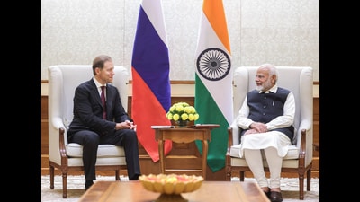 Prime Minister Narendra Modi meets Russia’s First Deputy Prime Minister Denis Manturov, in New Delhi on Monday. (ANI Photo) Prime Minister Narendra Modi meets Russia’s First Deputy Prime Minister Denis Manturov, in New Delhi on Monday. (ANI Photo)