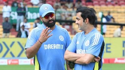 Skipper Rohit Sharma and coach Gautam Gambhir during the New Zealand Test at the M.Chinnaswamy Stadium in Bengaluru. (BCCI) Skipper Rohit Sharma and coach Gautam Gambhir during the New Zealand Test at the M.Chinnaswamy Stadium in Bengaluru. (BCCI)