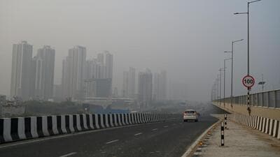 The Dwarka Expressway in Gurugram Sector 99 on Sunday. (HT Photo) The Dwarka Expressway in Gurugram Sector 99 on Sunday. (HT Photo)