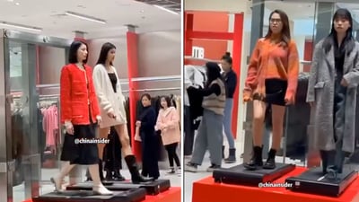The video, which has over 5 million views, shows dressed up model walking the ramp outside the designer clothing store ITIB. (X/@gunsnrosesgirl3) The video, which has over 5 million views, shows dressed up model walking the ramp outside the designer clothing store ITIB. (X/@gunsnrosesgirl3)