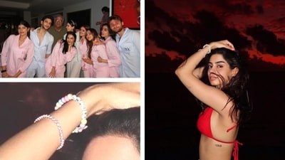 Khushi Kapoor's fans are speculating that her bracelet has Vedang Raina's initials. Khushi Kapoor's fans are speculating that her bracelet has Vedang Raina's initials.