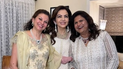 Nita Ambani wore a chikankari outfit during festivities with friends. (Instagram/ambani_update) Nita Ambani wore a chikankari outfit during festivities with friends. (Instagram/ambani_update)
