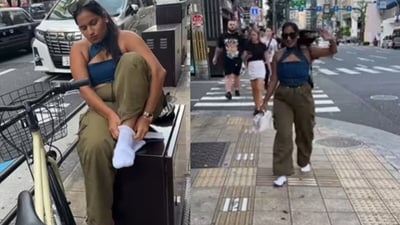 In Japan, Indian influencer walked the streets in new white socks, surprisingly clean. (Instagram/simranbalarjain) In Japan, Indian influencer walked the streets in new white socks, surprisingly clean. (Instagram/simranbalarjain)