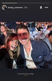 Pat Cummins and Becky Cummins attend Coldplay concert.