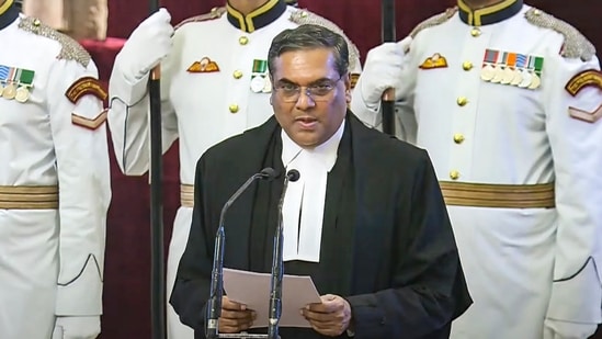 Justice Sanjiv Khanna takes oath as the 51st Chief Justice of India at the Rashtrapati Bhavan (PTI)