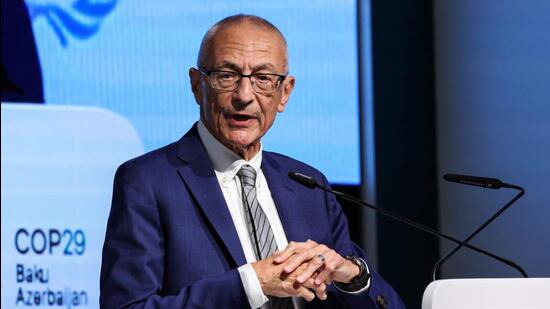 White House Senior Advisor for Clean Energy and International Climate Policy, John Podesta, holds a press conference during the United Nations climate change conference COP29 in Baku, Azerbaijan, on Monday. (REUTERS)