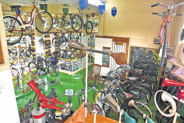 The three-storey Pendse Cycle Museum houses over 150 vintage cycles of major international brands, including a 1914 Sunbeam from England and a 1925 James Cycles model, alongside accessories such as tyres, bells, gears, and lamps. (HT Photo) The three-storey Pendse Cycle Museum houses over 150 vintage cycles of major international brands, including a 1914 Sunbeam from England and a 1925 James Cycles model, alongside accessories such as tyres, bells, gears, and lamps. (HT Photo)