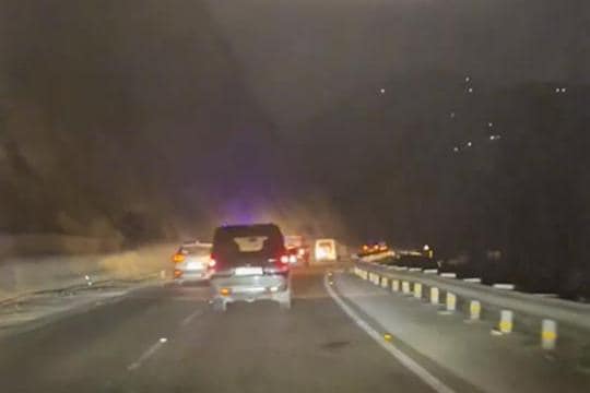 A grab of a video shared by chief minister Omar Abdullah, who reached Jammu via road after his flight from Srinagar was cancelled due to poor visibility on Sunday. (PTI) A grab of a video shared by chief minister Omar Abdullah, who reached Jammu via road after his flight from Srinagar was cancelled due to poor visibility on Sunday. (PTI)