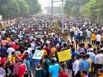 Aspirants stage a protest in front of UPPSC Ayog against the Uttar Pradesh Public Service Commission (UPPSC) in Prayagraj on Monday. Aspirants stage a protest in front of UPPSC Ayog against the Uttar Pradesh Public Service Commission (UPPSC) in Prayagraj on Monday.