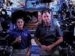 NASA astronauts Sunita Williams and Nick Hague deliver a speech via video link during the Opening Ceremony of the United Nations climate change conference COP29 in Baku, Azerbaijan November 12, 2024.