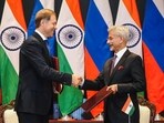 External affairs minister S Jaishankar and Russia’s first deputy prime minister Denis Manturov greet each other at the 25th meeting of the India-Russia Intergovernmental Commission in New Delhi on Tuesday. (DrSJaishankar- X) External affairs minister S Jaishankar and Russia’s first deputy prime minister Denis Manturov greet each other at the 25th meeting of the India-Russia Intergovernmental Commission in New Delhi on Tuesday. (DrSJaishankar- X)