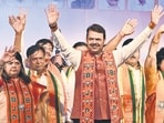 Mumbai, India. Nov 10, 2024: Maharashtra Deputy Chief Minister Devendra Fadnavis addressed a public rally in Andheri West, Mumbai, as part of the election campaign for Vidya Thakur, the candidate from the Goregaon assembly constituency, and Bharti Lavekar, the candidate from the Versova assembly constituency. Mumbai, India. Nov 10, 2024. (Photo by Raju Shinde/HT Photo) (Hindustan Times)