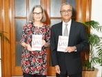 Austrian Ambassador to India Katharina Wieser and author Vinay Gupta(Photo: Shantanu Bhattacharya/HT)
