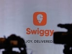 The Swiggy Limited's logo is seen at a press conference during which its Initial Public Offering (IPO) was announced in Mumbai, India, October 30, 2024