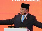 Indonesian President Prabowo Subianto gestures as he speaks during the Indonesia-China Business Forum in Beijing, Sunday, Nov. 10, 2024. Indonesian President Prabowo Subianto gestures as he speaks during the Indonesia-China Business Forum in Beijing, Sunday, Nov. 10, 2024.