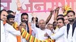 Bihar chief minister Nitish Kumar (centre) during the public rally in Gaya on Sunday. (ANI Photo)