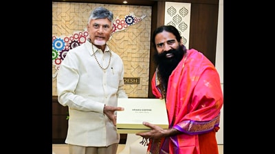 Andhra Pradesh chief minister N Chandrababu Naidu performs rituals during the inauguration of the Capital Region Development Authority (CRDA) project works, in Amaravati on October 19. (ANI) Andhra Pradesh chief minister N Chandrababu Naidu performs rituals during the inauguration of the Capital Region Development Authority (CRDA) project works, in Amaravati on October 19. (ANI)