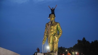 A statue of Sheikh Mujibur Rahman, Bangladesh's founding father and parent of the country's ousted Prime Minister Sheikh Hasina, in Dhaka. (AFP) A statue of Sheikh Mujibur Rahman, Bangladesh's founding father and parent of the country's ousted Prime Minister Sheikh Hasina, in Dhaka. (AFP)