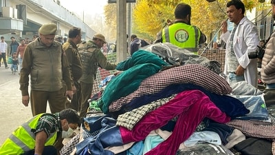 Forensic team collects samples from the site of a grenade attack by terrorists in Srinagar on Nov. 3, 2024. (PTI) Forensic team collects samples from the site of a grenade attack by terrorists in Srinagar on Nov. 3, 2024. (PTI)