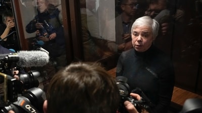 Pediatrician Nadezhda Buyanova, accused of spreading false information about the army, speaks to the media prior to a hearing in the Tushinsky District Court in Moscow, Russia, Tuesday, Nov. 12, 2024. (AP) Pediatrician Nadezhda Buyanova, accused of spreading false information about the army, speaks to the media prior to a hearing in the Tushinsky District Court in Moscow, Russia, Tuesday, Nov. 12, 2024. (AP)