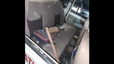 Two police vehicles were also damaged in the clash that took place in Bathinda’s Raike Kalan grain market on Monday evening. (HT file) Two police vehicles were also damaged in the clash that took place in Bathinda’s Raike Kalan grain market on Monday evening. (HT file)