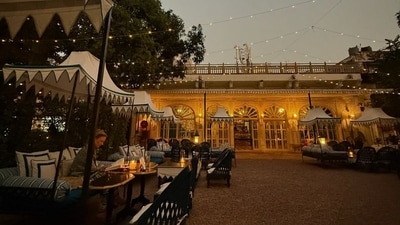 Mouni Roy also shared a couple of pictures of Bar Palladio Jaipur looking like a candle-lit wonderland with lots of string lights. Mouni Roy also shared a couple of pictures of Bar Palladio Jaipur looking like a candle-lit wonderland with lots of string lights.