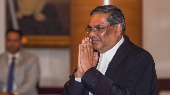 Justice Sanjiv Khanna after he was sworn-in as the 51st Chief Justice of India during a ceremony at the Rashtrapati Bhavan, in New Delhi, Monday, Nov. 11, 2024. (PTI)