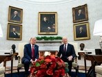 US President Joe Biden, right, and President-elect Donald Trump during a meeting in the Oval Office of the White House in Washington, DC, US, on Wednesday, Nov. 13, 2024. Biden will argue in favor of continued US aid to Ukraine during the transition to President-elect Donald Trump's administration, according to national security advisor Jake Sullivan. US President Joe Biden, right, and President-elect Donald Trump during a meeting in the Oval Office of the White House in Washington, DC, US, on Wednesday, Nov. 13, 2024. Biden will argue in favor of continued US aid to Ukraine during the transition to President-elect Donald Trump's administration, according to national security advisor Jake Sullivan.