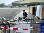 The barricaded entrance to the "Zhuhai People's Fitness Plaza" where a man rammed his car into people exercising at the sports center (AP Photo/Ng Han Guan) The barricaded entrance to the "Zhuhai People's Fitness Plaza" where a man rammed his car into people exercising at the sports center (AP Photo/Ng Han Guan)