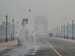 An anti-smog truck spraying mist to settle down the dust particles after the AQI in Delhi is increased at Kartavya Path in New Delhi. (Vipin Kumar/HT file) An anti-smog truck spraying mist to settle down the dust particles after the AQI in Delhi is increased at Kartavya Path in New Delhi. (Vipin Kumar/HT file)