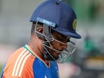India's Sanju Samson walks off the field after losing his wicket during the second T20 cricket match between South Africa and India.